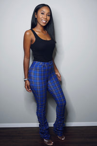 “Plaid You” Ruched Pants (Royal Blue)