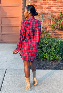 Plaid Shoestring Dress (red)